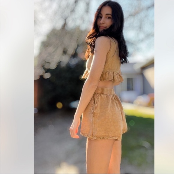 ZARA LINEN CROP TOP AND SHORT SET SZ XS - Picture 6 of 6